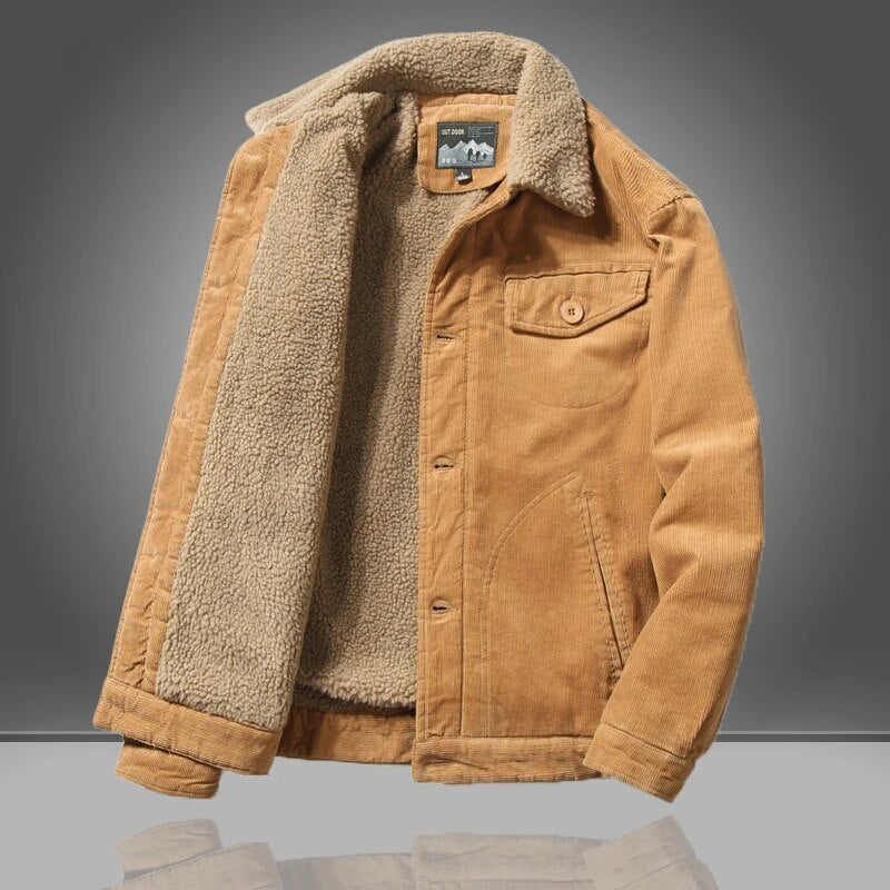 Street-Wave Sherpa Corduroy Jacket For Men With Plush Shearling Lining