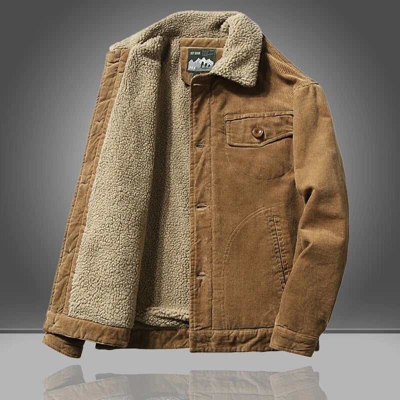 Street-Wave Sherpa Corduroy Jacket For Men With Plush Shearling Lining
