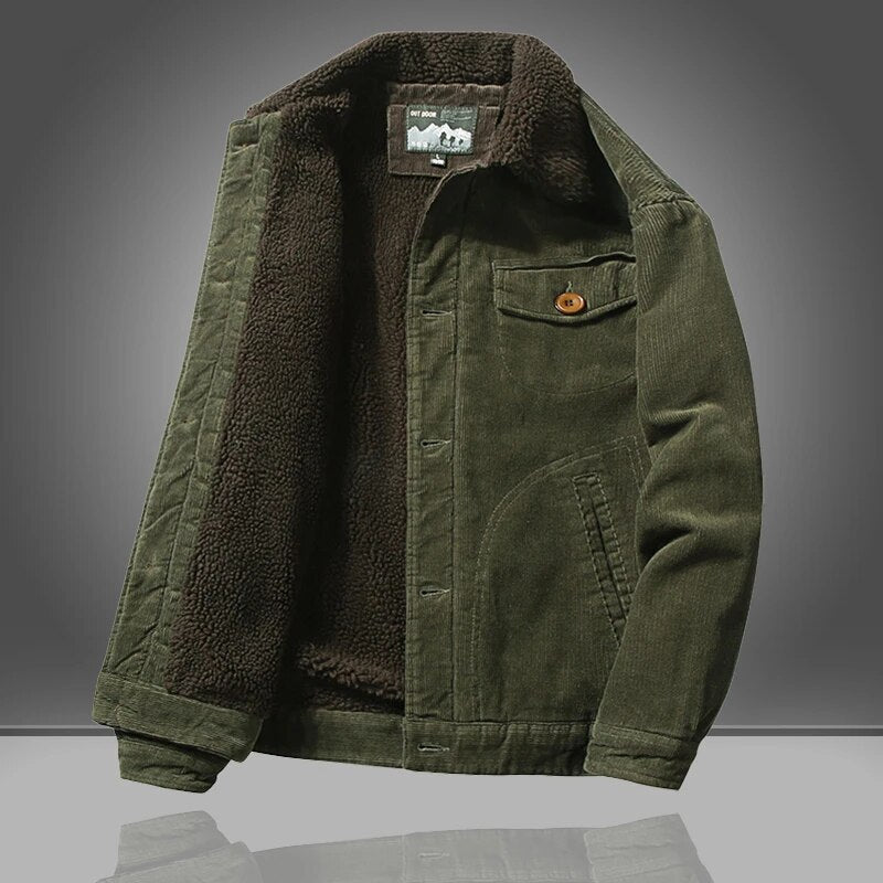 Street-Wave Sherpa Corduroy Jacket For Men With Plush Shearling Lining