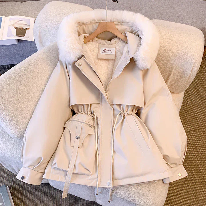 Street-wave Womens Winter Coat With Faux Fur Hood Puffer Warm Cozy Parka For Cold Days