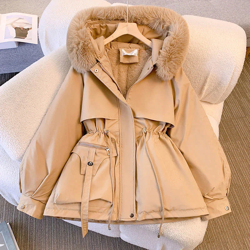 Street Wave Winter Coat With Fur Collar For Women, Elegant, Warm, Luxury Outerwear