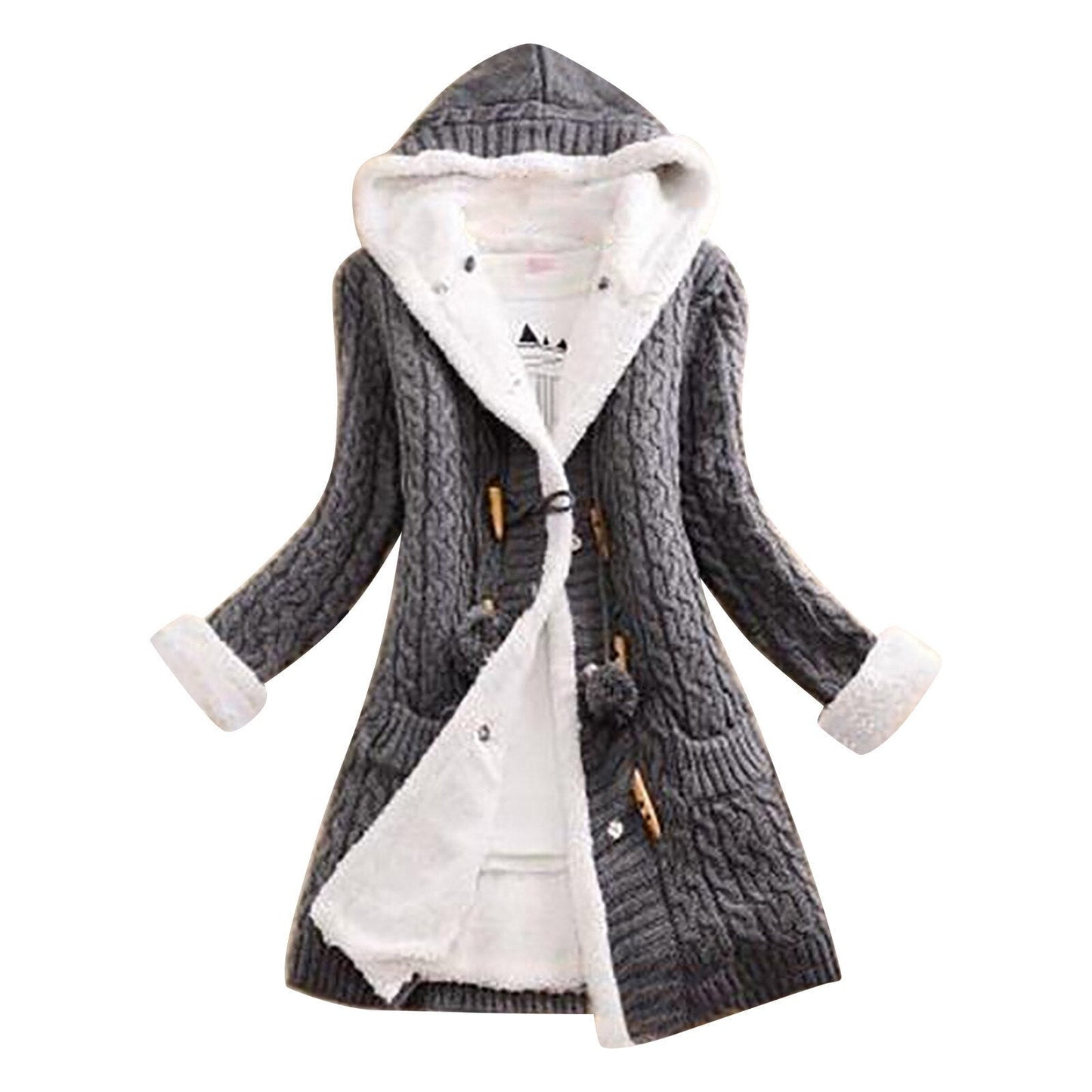 Street-Wave Sherpa Lined Hooded Coat for Women Warm Cozy Winter Style Plush Fleece Lining