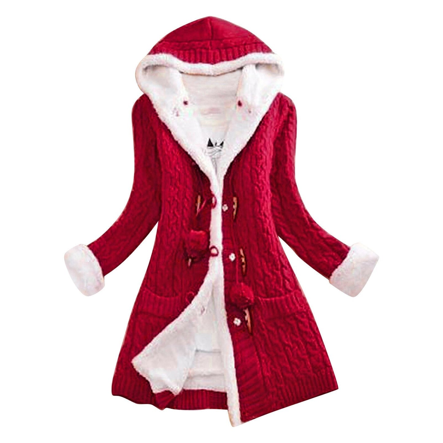 Street-Wave Women Sherpa Lined Hooded Cable Knit Jacket For Cozy Warmth And Classic Style