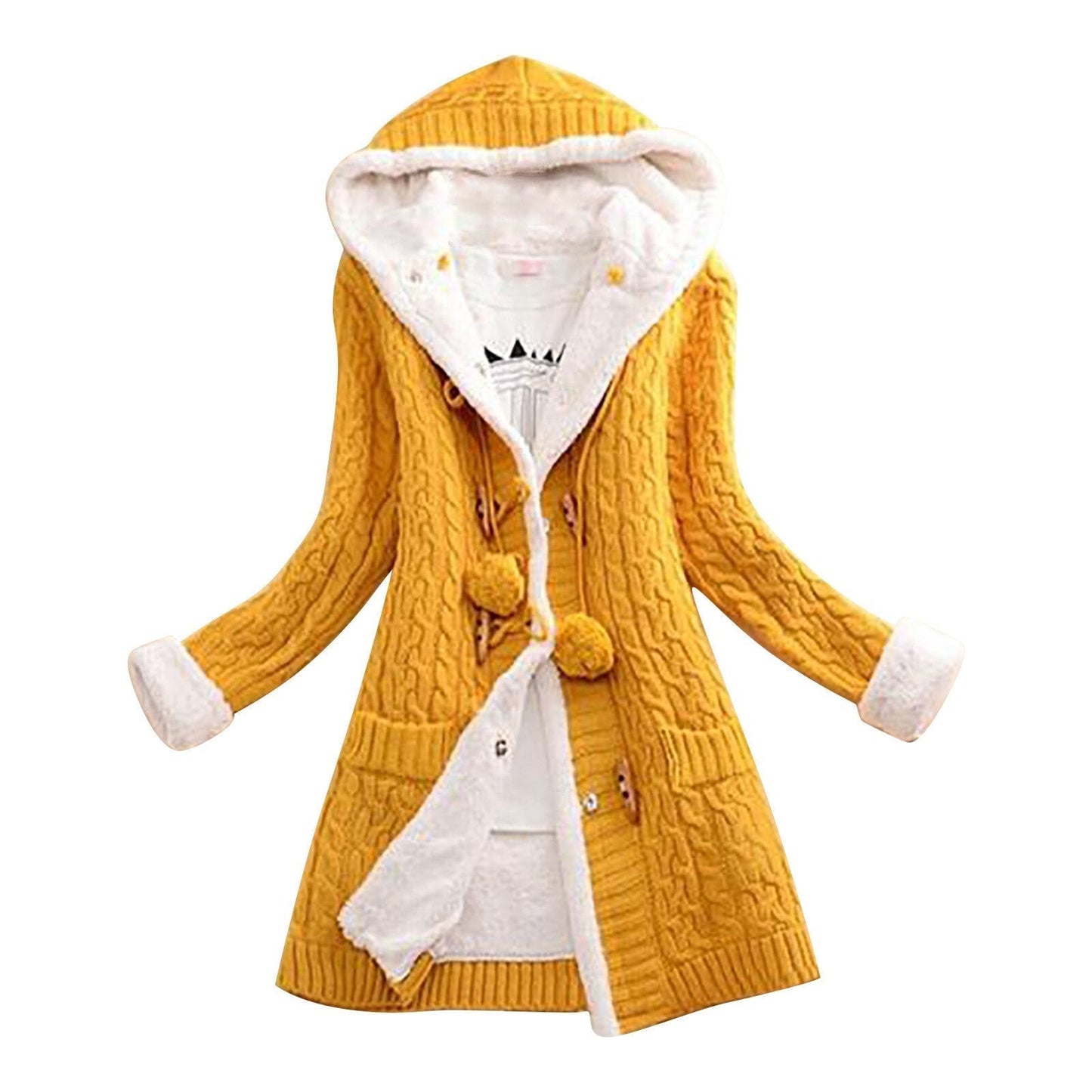 Street-Wave Women Sherpa Lined Hooded Cable Knit Jacket For Cozy Warmth And Classic Style