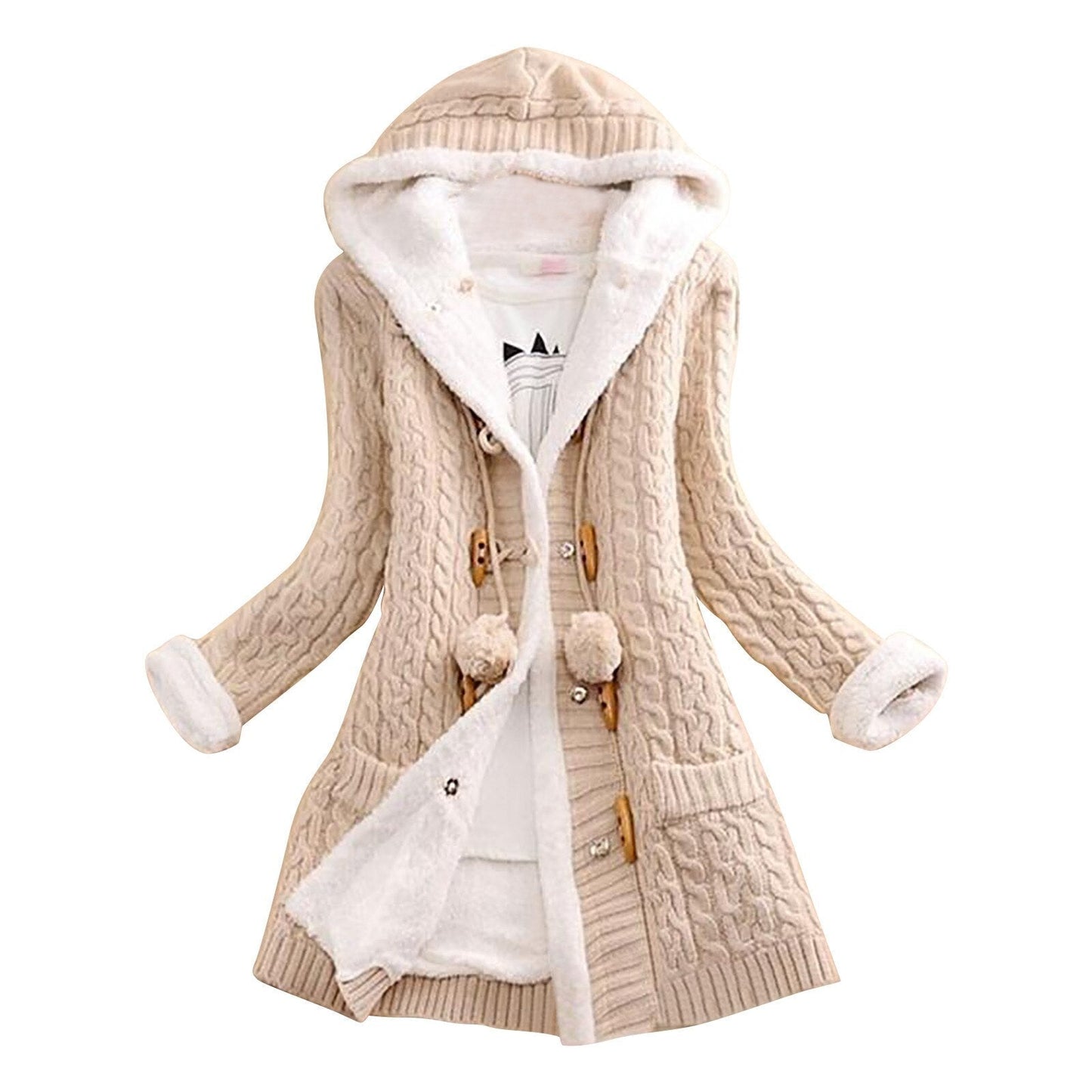 Street-Wave Sherpa Lined Hooded Coat for Women Warm Cozy Winter Style Plush Fleece Lining