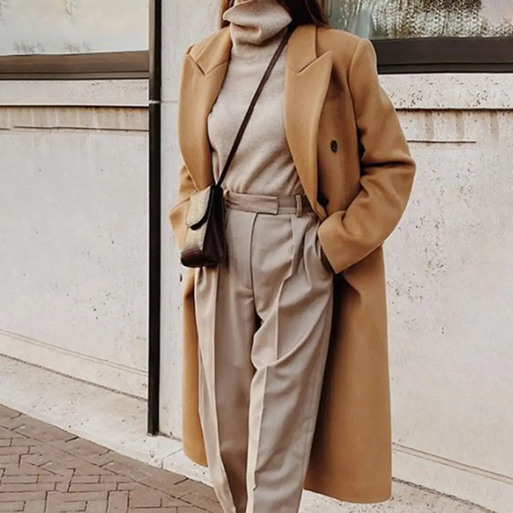 Street-wave Wool Coat For Women Long Luxury Blend With Stretch Durable Comfort Minimalist Style