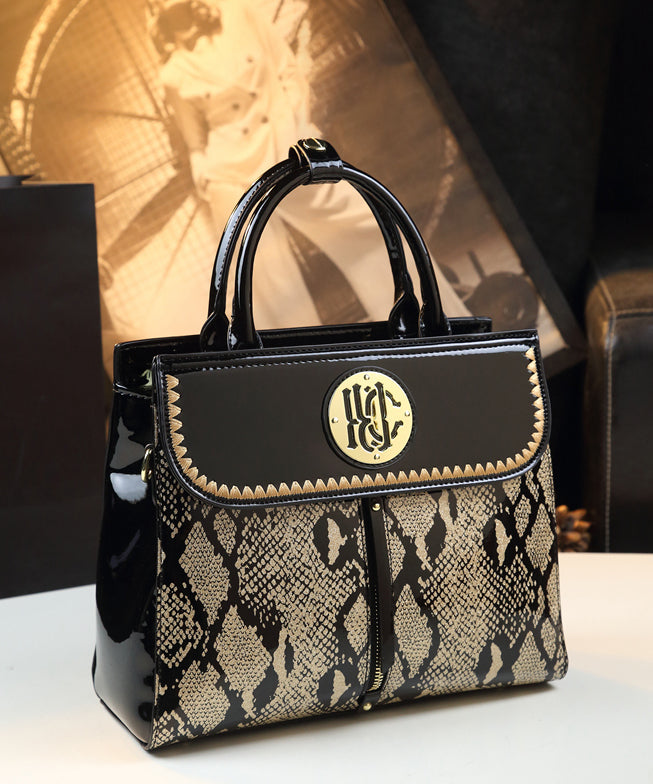 Sac fourre-tout en cuir de veau noir brodé pour femme, grande capacité - Street-Wave