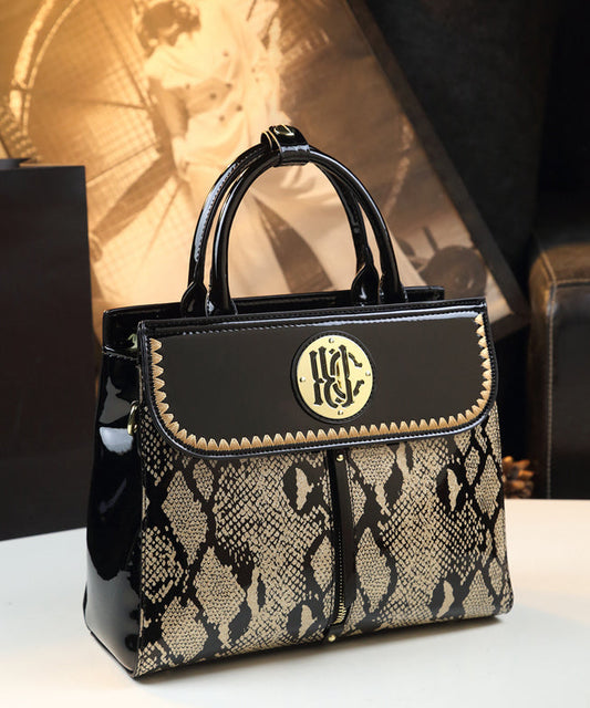 Sac fourre-tout en cuir de veau noir brodé pour femme, grande capacité - Street-Wave