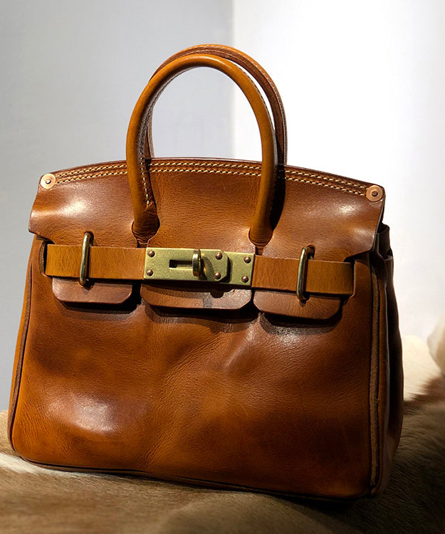 Sac fourre-tout en cuir doré pour femme, couleur marron, solide et durable, patchwork - Street-Wave
