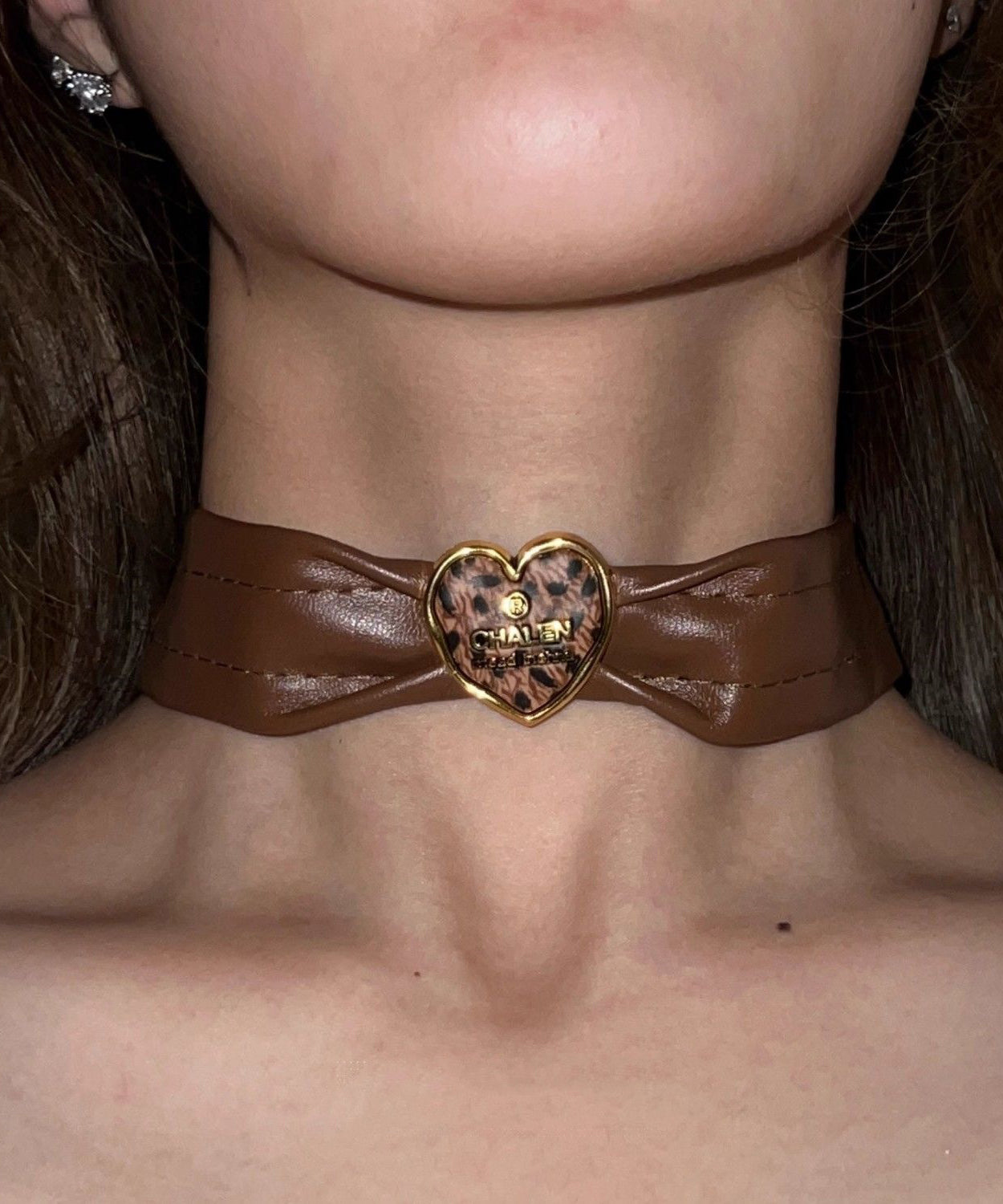 Collier ras du cou en cuir et alliage d'argent sterling marron pour femme - Street-Wave