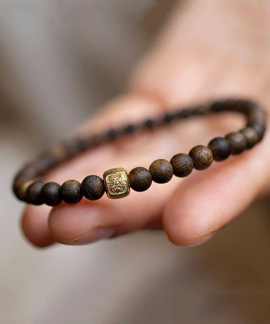 Bracelet en argent sterling marron avec perles dorées pour femme - Street-Wave