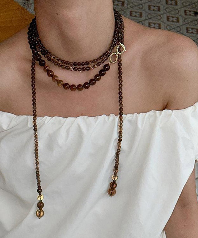 Collier de perles graduées en cuivre doré chocolat pour femme - Street-Wave
