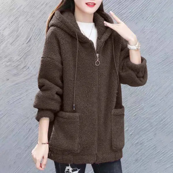 Street-wave Hooded Fleece Vest For Women Cozy Plush Lining Warm Winter Streetwear