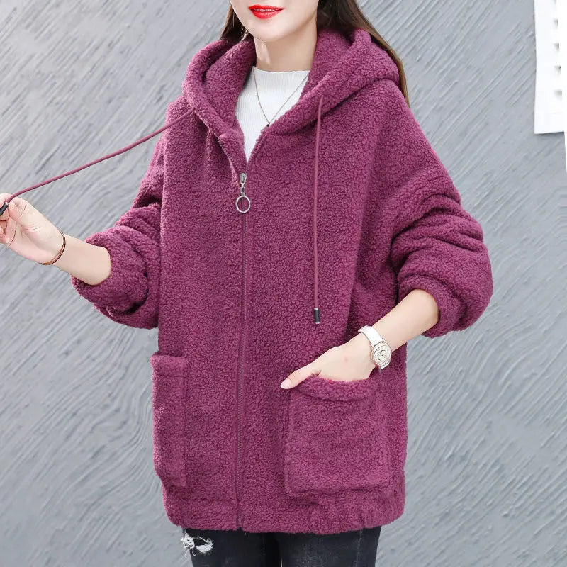 Street-wave Hooded Fleece Vest For Women Cozy Plush Lining Warm Winter Streetwear