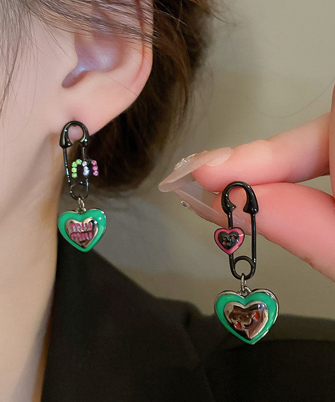 Boucles d'oreilles pendantes en alliage de zircon vert pour femme, motif graphique Love Drip Glaze - Street-Wave