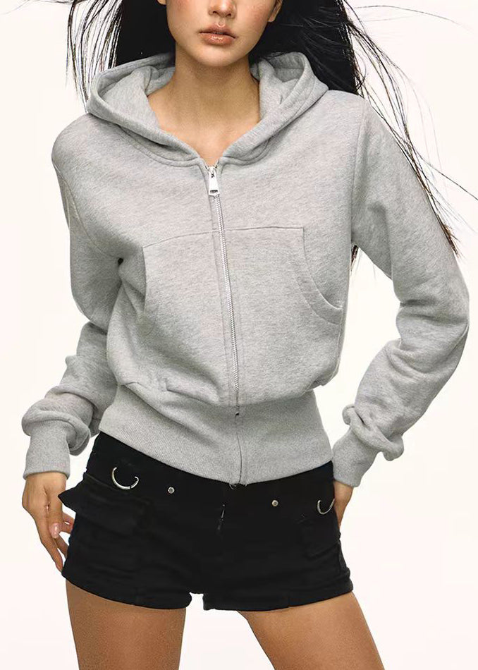 Sweat à capuche gris à poches zippées pour femme, en coton décontracté, idéal pour l'automne - Street-Wave