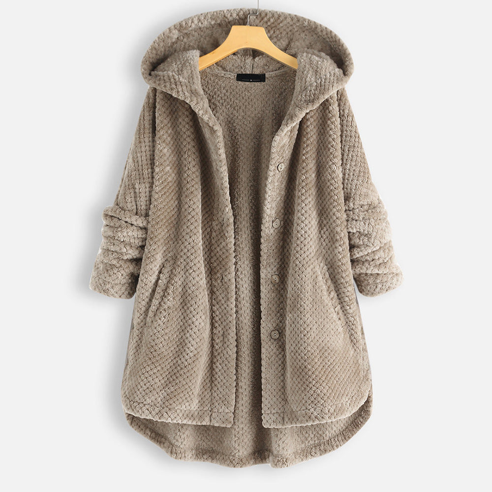 Street-wave Winter Reversible Fleece Hooded Jacket For Women Cozy Dual-Sided Warmth