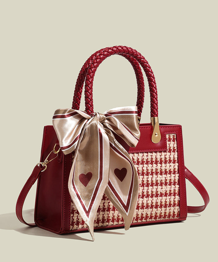 Sac fourre-tout en similicuir patchwork jacquard rouge pour femme - Street-Wave