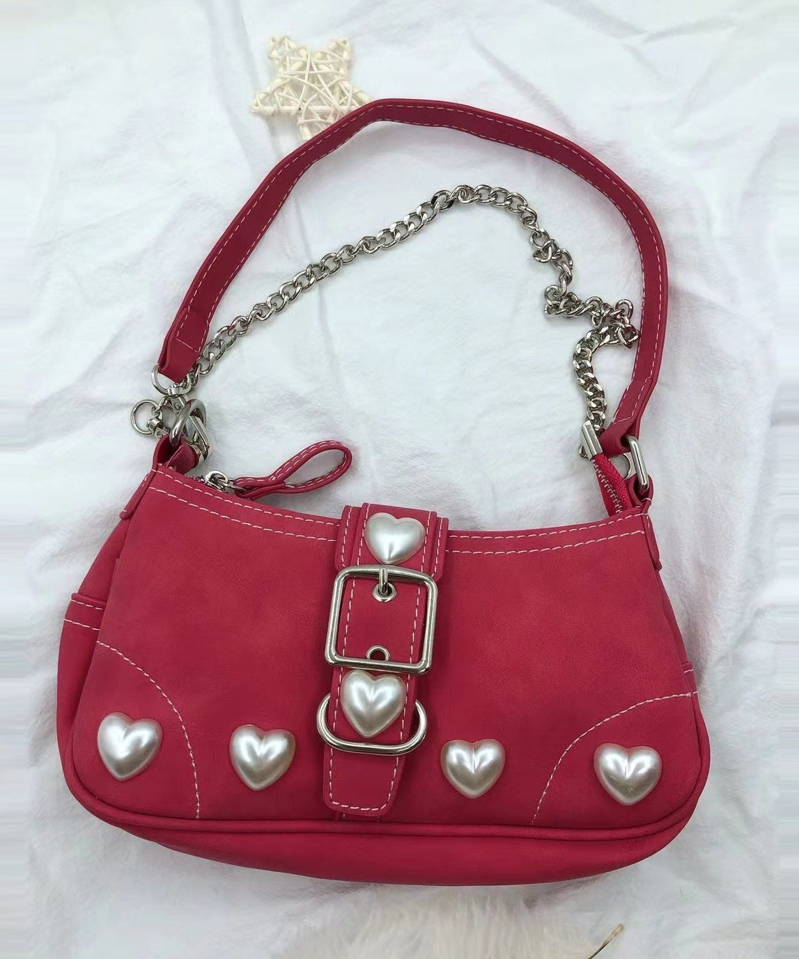 Sac hobo en similicuir rouge Pearl Love pour femme - Street-Wave