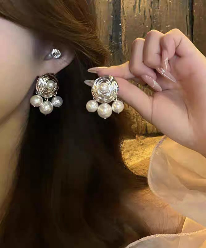 Boucles d'oreilles à tige en soie et argent sterling avec perles pour femmes - Street-Wave