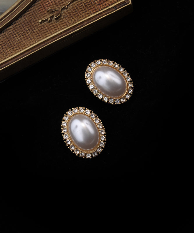 Boucles d'oreilles à tige en argent sterling blanc et perles de zircone surdorées pour femmes - Street-Wave