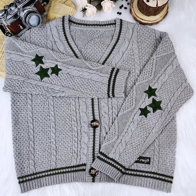 Street-wave Cable Knit Cardigan For Women Cozy Casual Everyday Wear With Striped Ribbed Hem