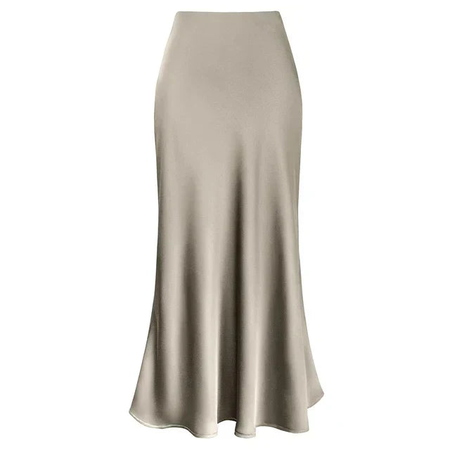 Elysia Satin Skirt Street Wave Elegant Draped Shine For Women Luxe Evening Wear