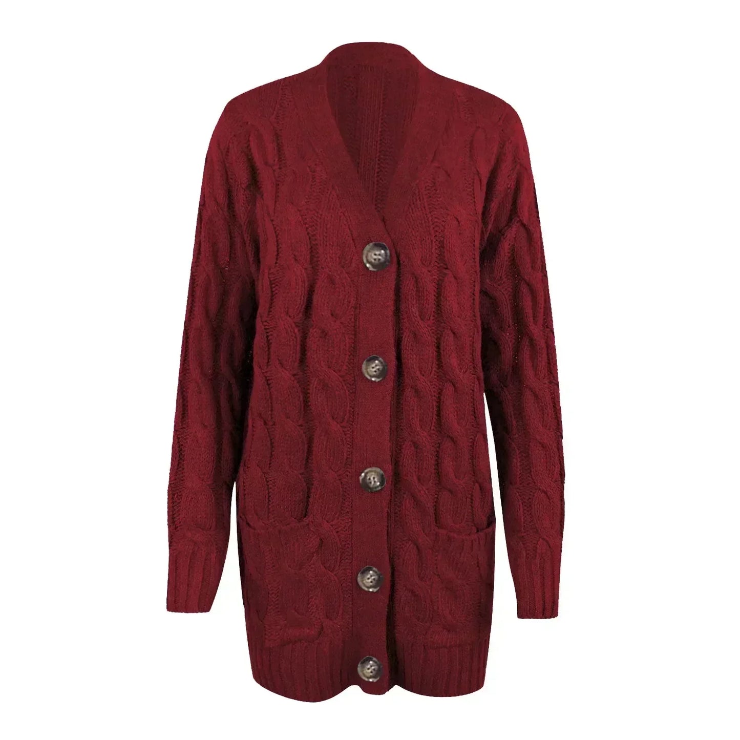 Street-wave Women's Cable Knit Cardigan For Autumn Warmth Long Cozy Knitwear With Button Closure
