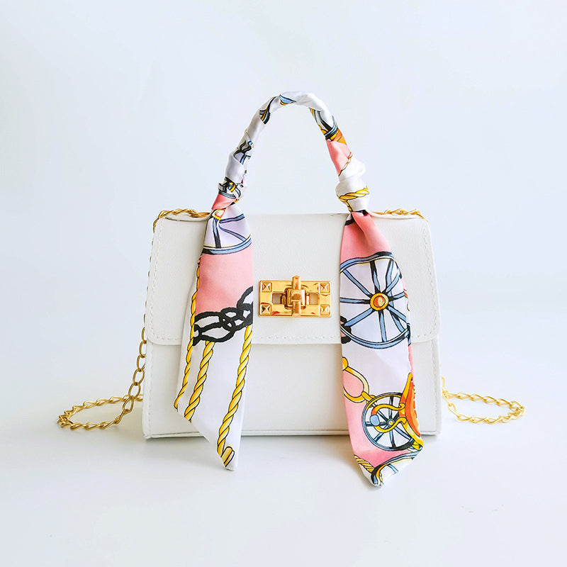 Street-Wave Women's Small Flap Bag - Gold Clasp and Scarf Handle For Chic Daily and Evening Looks