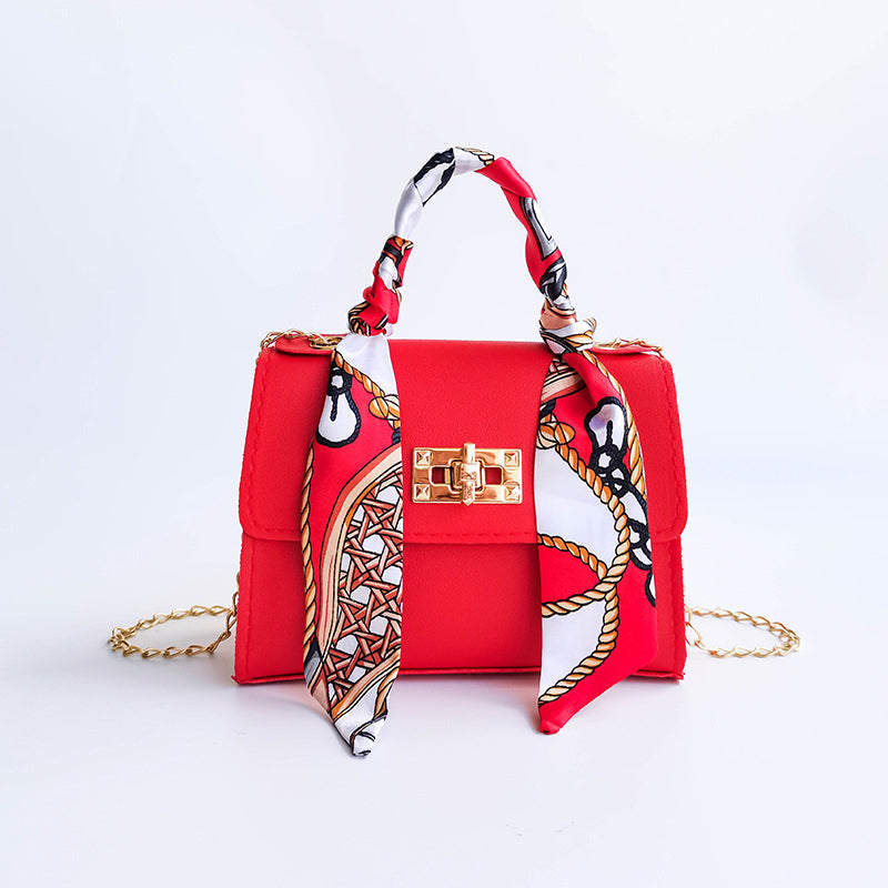 Street-Wave Women's Small Flap Bag - Gold Clasp and Scarf Handle For Chic Daily and Evening Looks