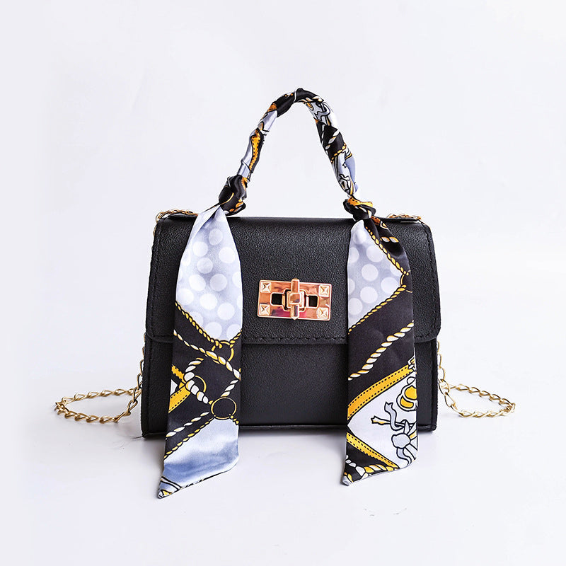 Street-Wave Women's Small Flap Bag - Gold Clasp and Scarf Handle For Chic Daily and Evening Looks