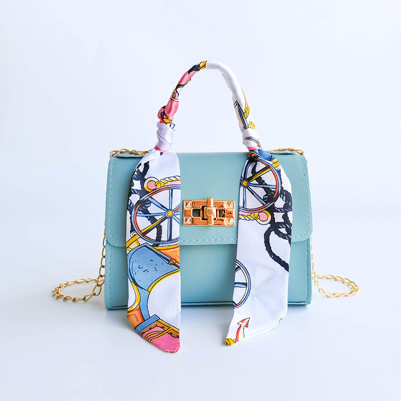 Street-Wave Women's Small Flap Bag - Gold Clasp and Scarf Handle For Chic Daily and Evening Looks