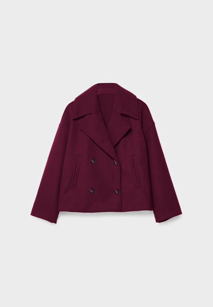 Street-wave Cropped Double Breasted Wool Jacket Boxy Silhouette For Fashion Forward Women