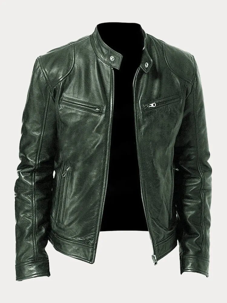 Luke Men's Zip Up Leather Jacket Tailored Fit Street Wave