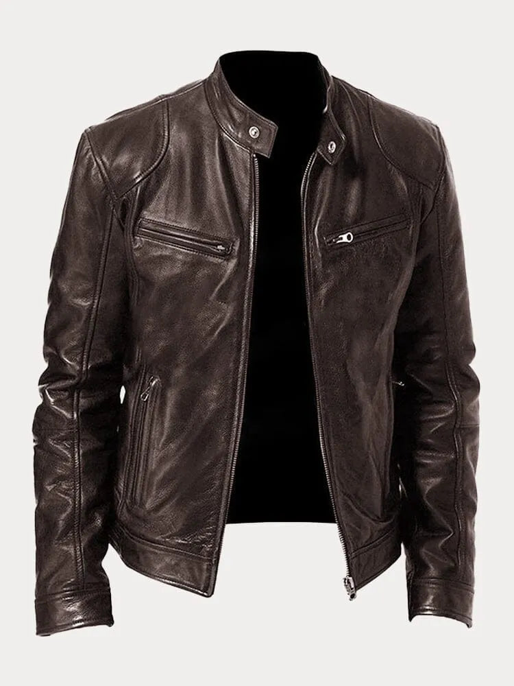 Luke Men's Zip Up Leather Jacket Tailored Fit Street Wave