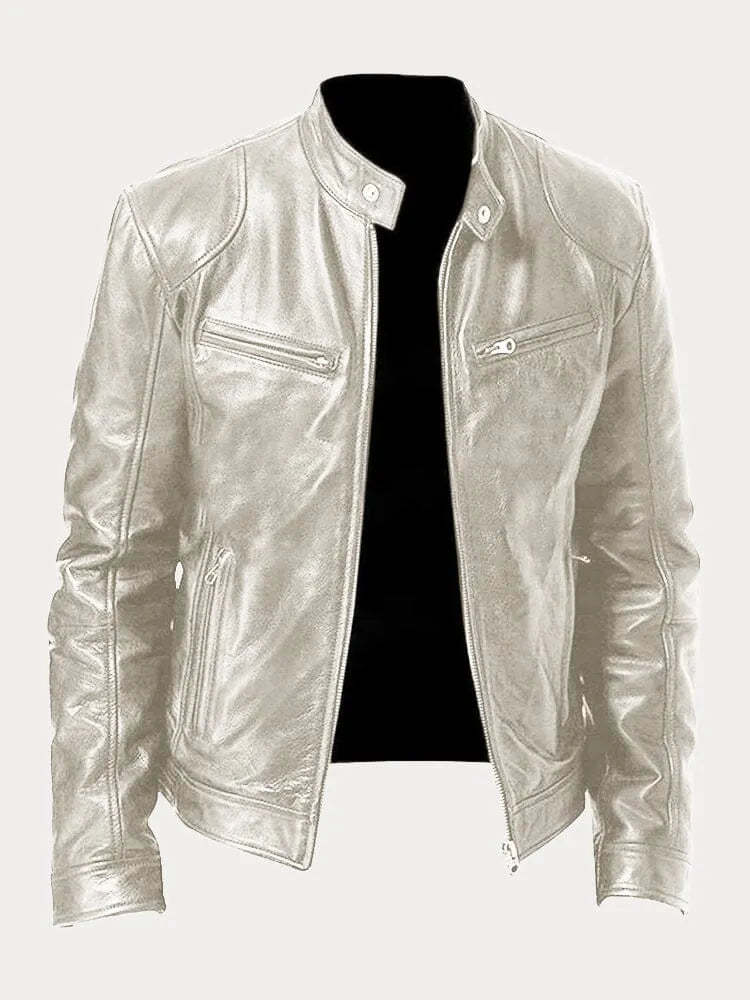 Luke Men's Zip Up Leather Jacket Tailored Fit Street Wave