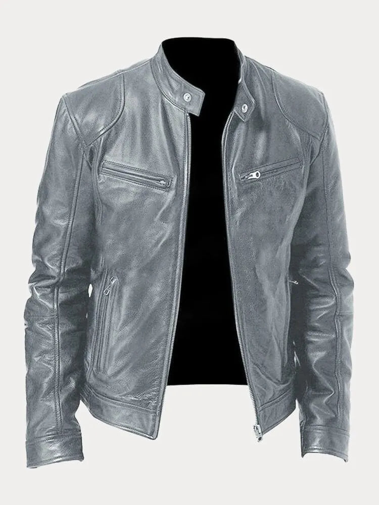 Luke Men's Zip Up Leather Jacket Tailored Fit Street Wave