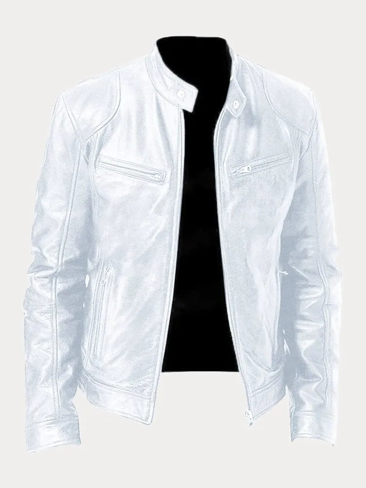 Luke Men's Zip Up Leather Jacket Tailored Fit Street Wave