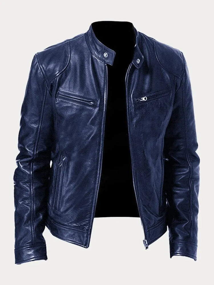Luke Men's Zip Up Leather Jacket Tailored Fit Street Wave