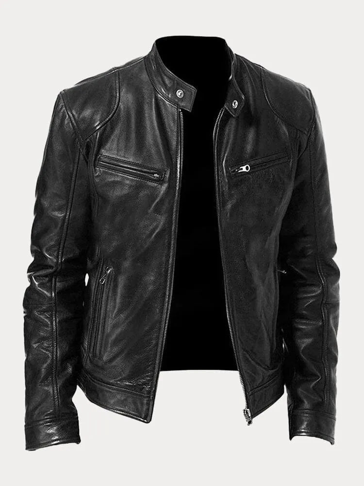 Luke Men's Zip Up Leather Jacket Tailored Fit Street Wave