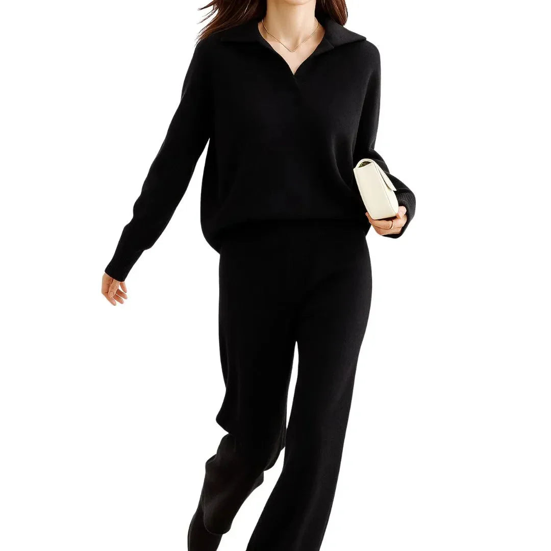 Waylynn Women Cashmere-Blend Lounge Set With Polo Knit Top