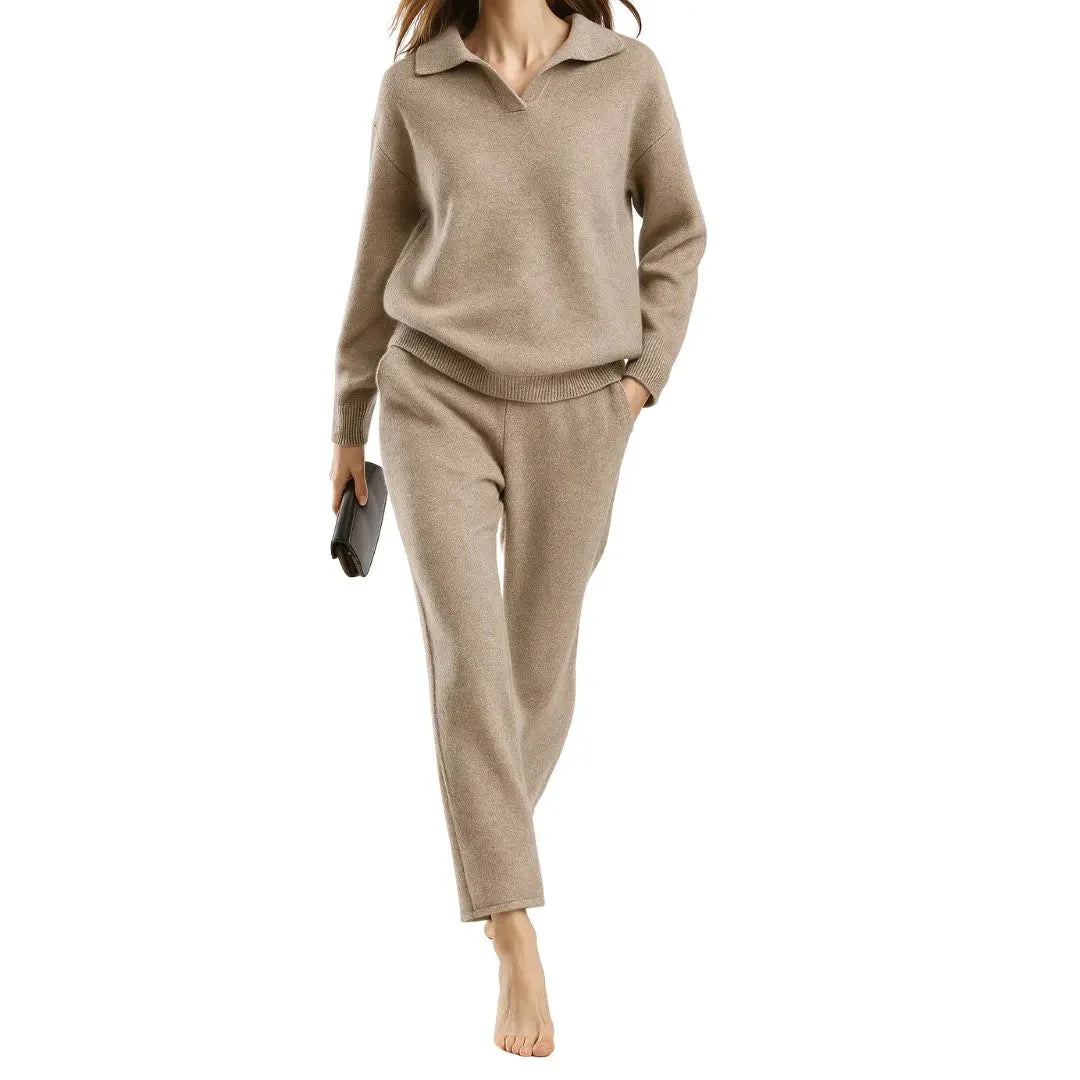 Waylynn Women Cashmere-Blend Lounge Set With Polo Knit Top