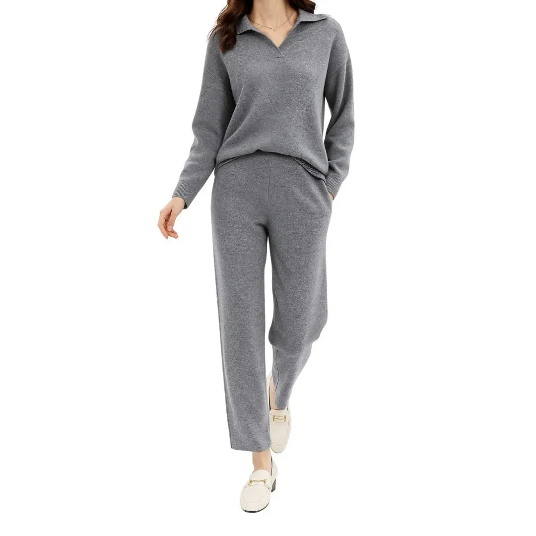 Waylynn Women Cashmere-Blend Lounge Set With Polo Knit Top
