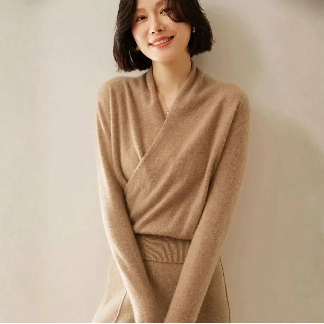 Elega Women's Cashmere Crossover Sweater Luxuriously Soft Breathable Warmth