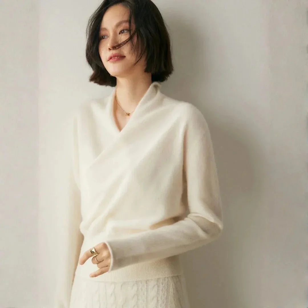 Elega Women's Cashmere Crossover Sweater Luxuriously Soft Breathable Warmth