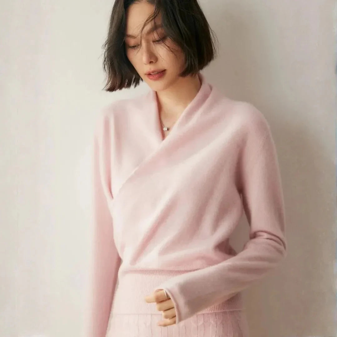 Elega Women's Cashmere Crossover Sweater Luxuriously Soft Breathable Warmth