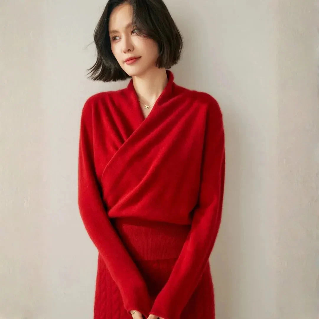 Elega Women's Cashmere Crossover Sweater Luxuriously Soft Breathable Warmth