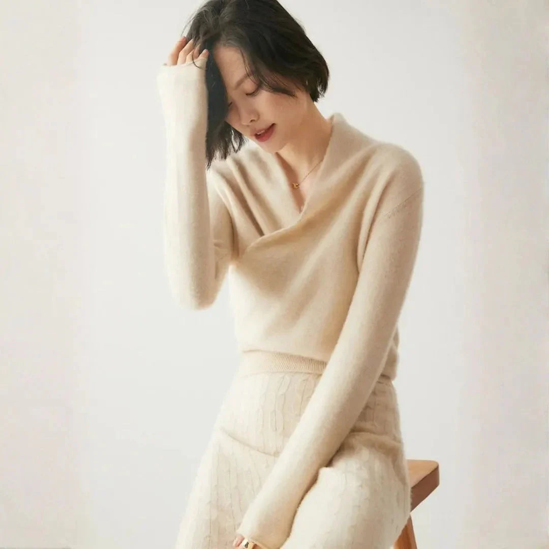 Elega Women's Cashmere Crossover Sweater Luxuriously Soft Breathable Warmth