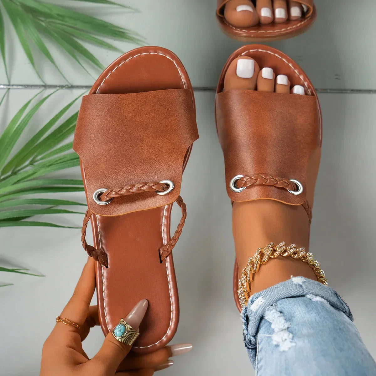 Capri Braided Strap Slip On Sandals By Waylynn For Travel And Beach Days