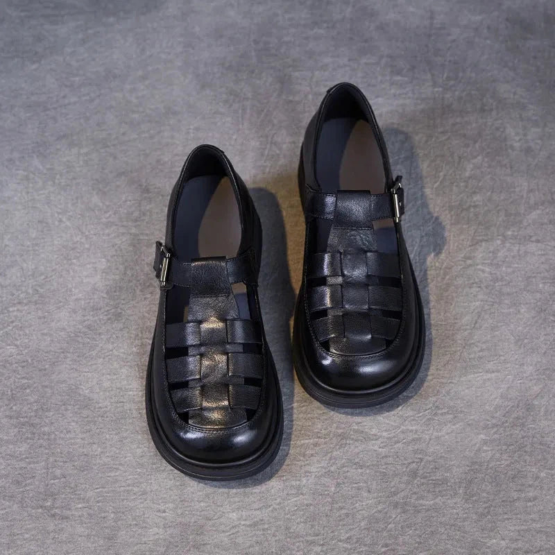 Waylynn Genuine Leather Low Heel Roman Sandals Women Cushioned Comfort